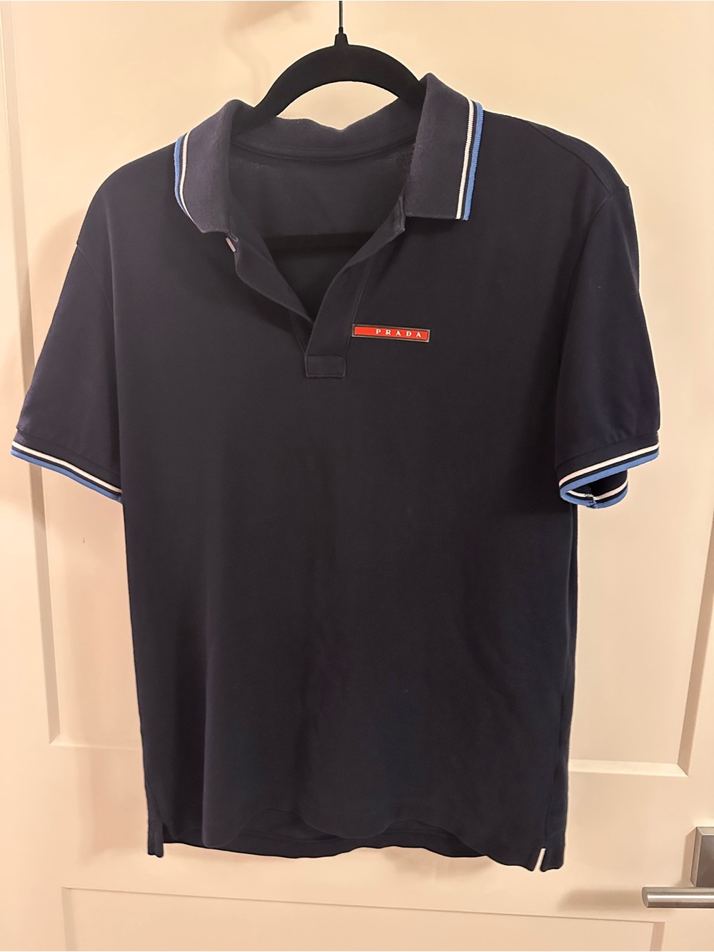Prada Navy Polo with White and Light Blue Trim